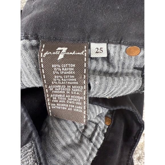 7 For All Mankind Sz 25 Skinny Tapered Leg Dark Denim Jeans Pants Black Stretch - Picture 11 of 13